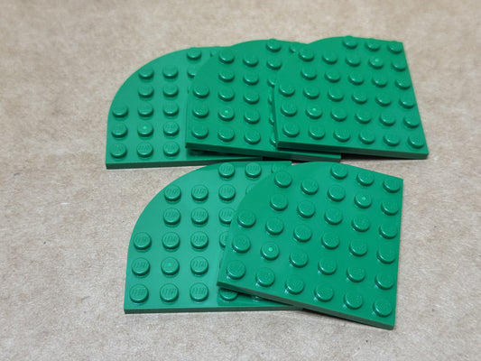 LEGO Parts - Green Plate, Round Corner 6 x 6 - No 6003 - QTY 5