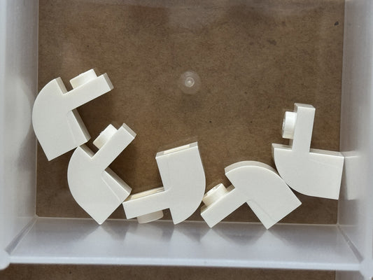 LEGO Parts - White Slope, Curved 2 x 1 x 1 1/3 Recessed Stud - No 6091 - QTY 5