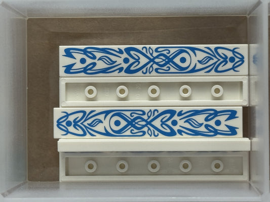 LEGO Parts - White Tile 1 x 6 with Dots and Curved Lines - No 6636pb362 - QTY 5