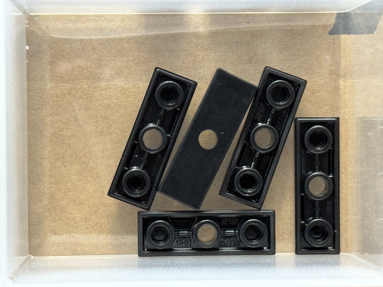 LEGO Parts - Black Tile, Modified 1 x 3 Inverted with Hole - No 35459 - QTY 5