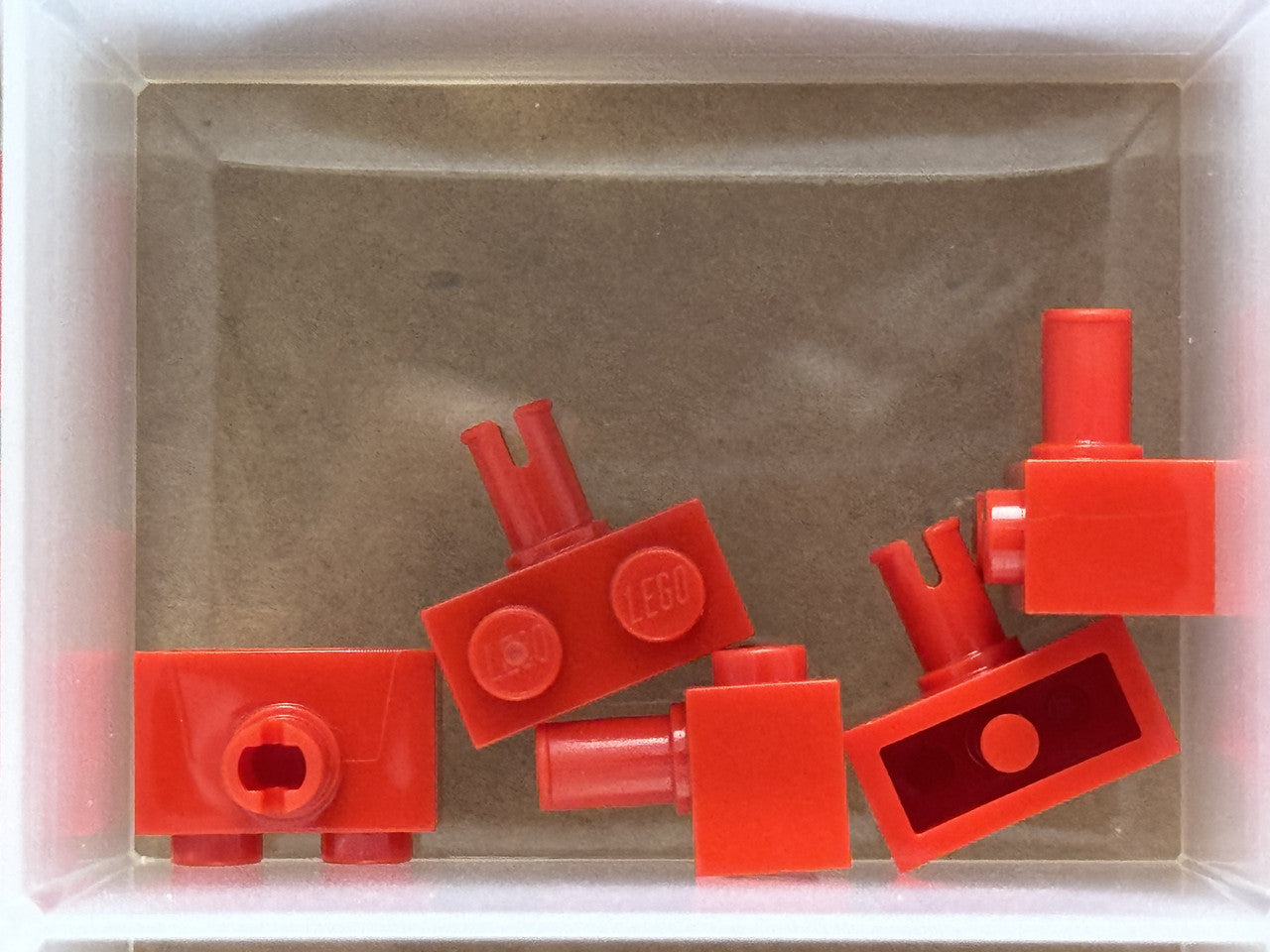 LEGO Parts - Red Brick, Modified 1 x 2 with Pin - No 2458 - QTY 5