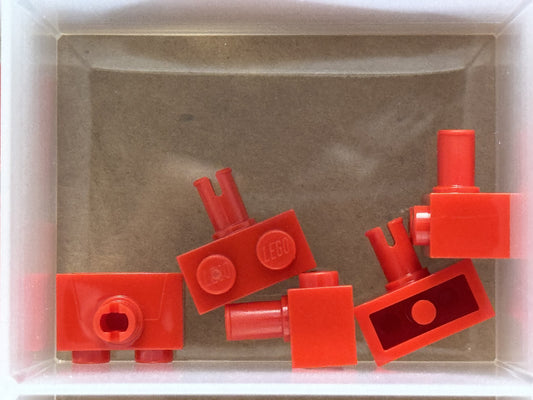 LEGO Parts - Red Brick, Modified 1 x 2 with Pin - No 2458 - QTY 5