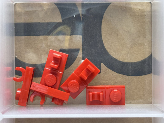 LEGO Parts - Red Plate 1 x 2 with Open O Clip on Top - No 44861 - QTY 5