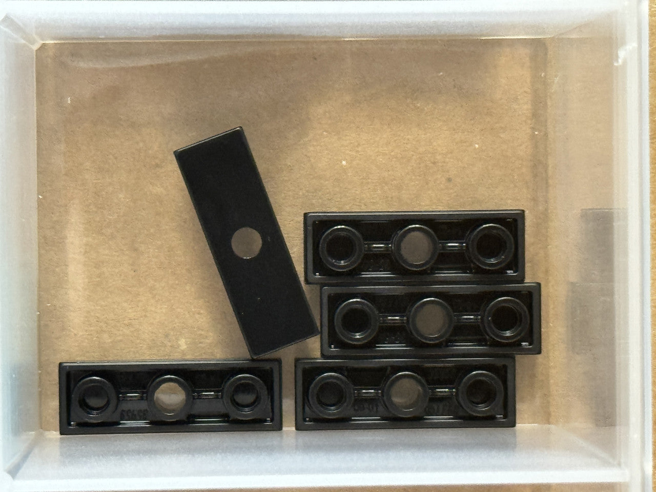 LEGO Parts - Black Tile, Modified 1 x 3 Inverted with Hole - No 35459 - QTY 5