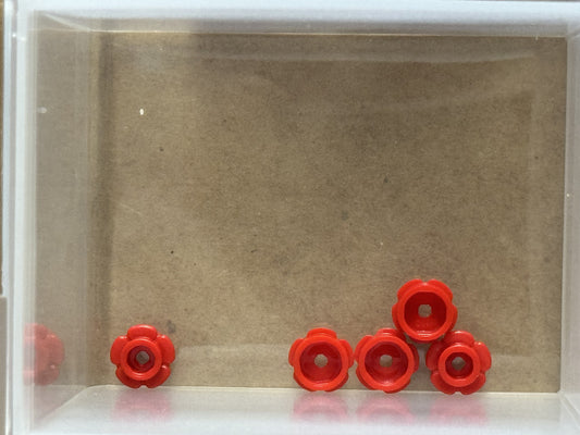 LEGO Parts - Red Plate, Round 1 x 1 Flower Edge (5 Petals) - No 24866 - QTY 5