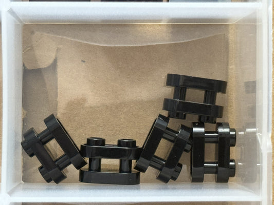 LEGO Parts - Black Brick, Round 1 x 2 Open Center with Bars - No 77808 - QTY 5