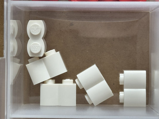 LEGO Parts - White Brick, Modified 1 x 2 with Log Profile - No 30136 - QTY 5