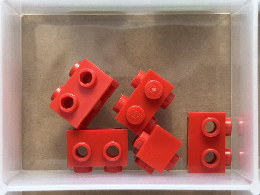 LEGO Parts - Red Brick, Modified 1 x 2 with Studs on 2 Sides - No 52107 - QTY 5