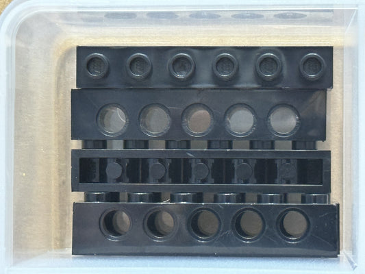 LEGO Parts - Black Technic, Brick 1 x 6 with Holes - No 3894 - QTY 5