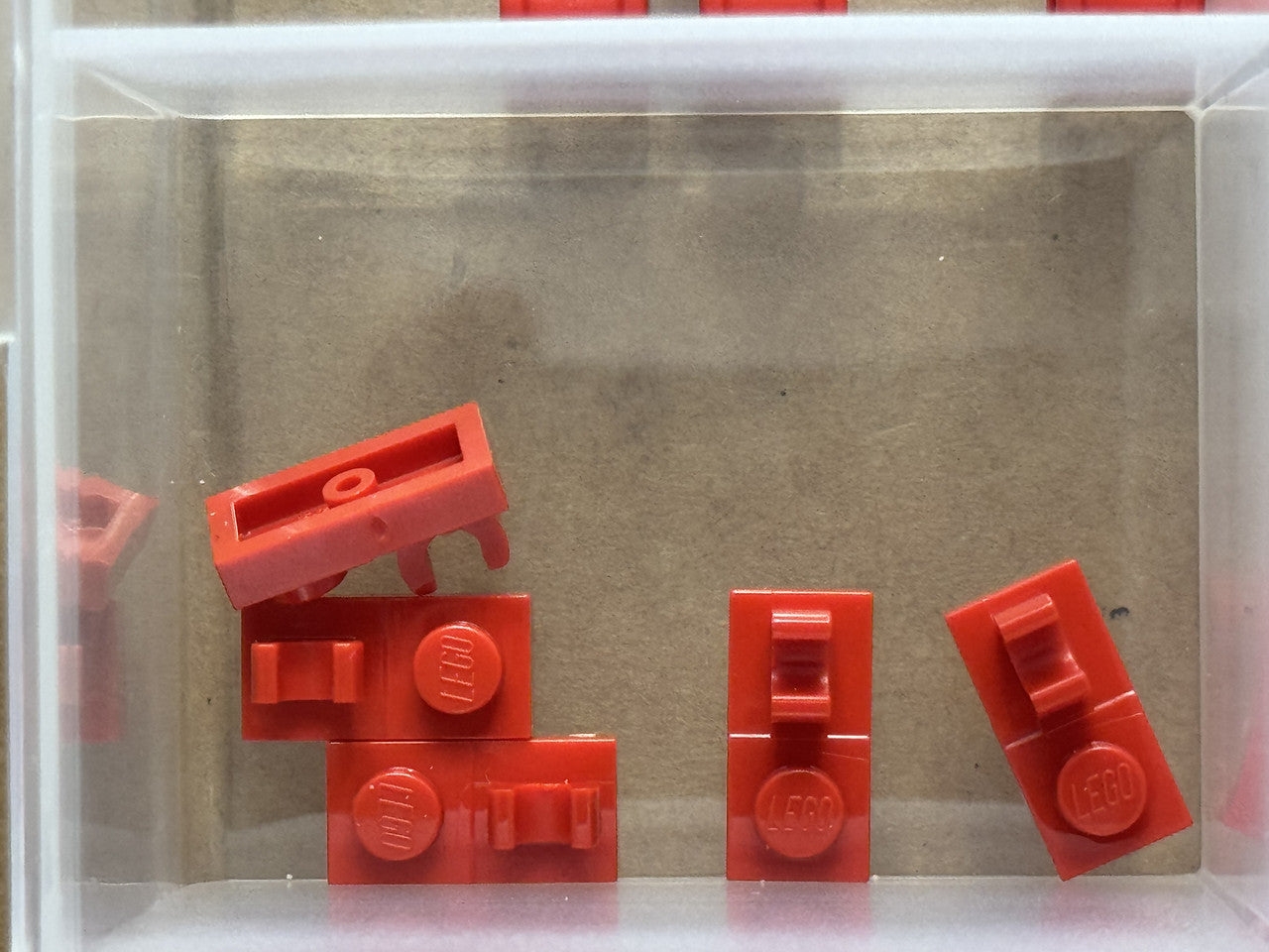 LEGO Parts - Red Plate 1 x 2 with Open O Clip on Top - No 44861 - QTY 5