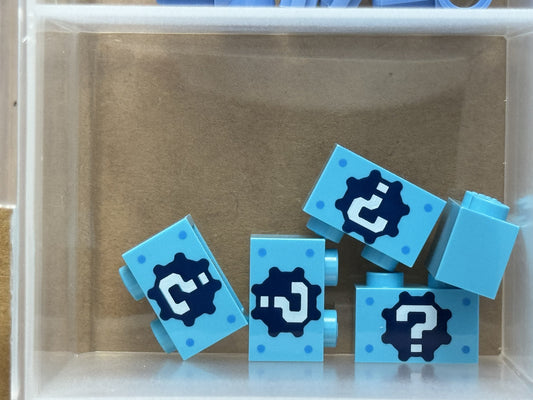 LEGO Parts - Medium Azure Brick 1 x 2 Question Mark - No 3004pb042 - QTY 5