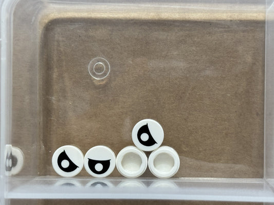 LEGO Parts - White Tile Round 1 x 1 Eye Partially Closed - No 98138pb183 - QTY 5