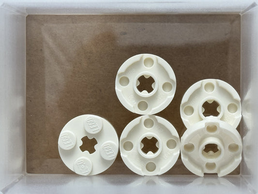 LEGO Parts - White Plate, Round 2 x 2 with Axle Hole - No 4032 - QTY 5