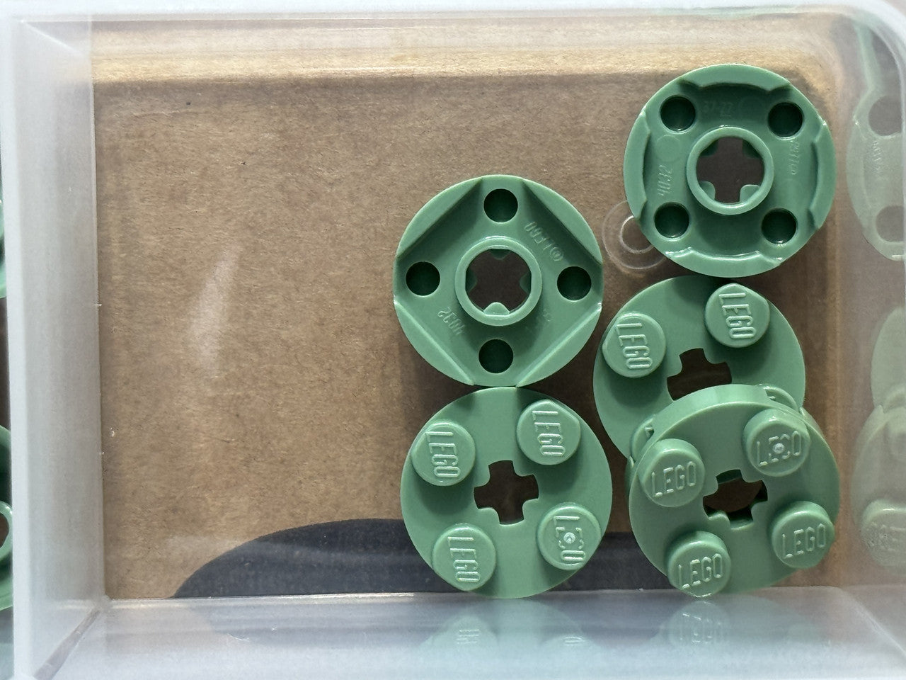 LEGO Parts - Sand Green Plate, Round 2 x 2 with Axle Hole - No 4032 - QTY 5