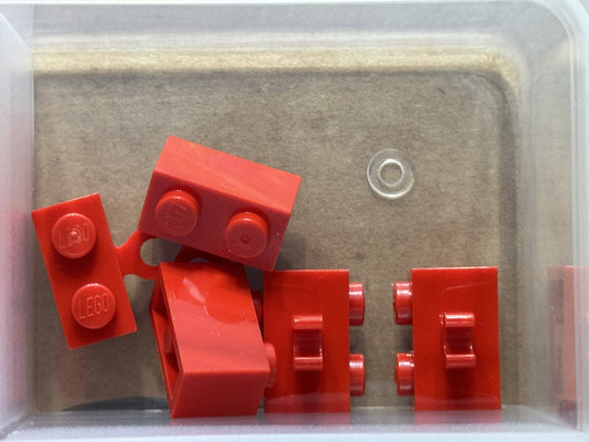 LEGO Parts - Red Brick 1 x 2 with Open O Clip Thick - No 30237b - QTY 5