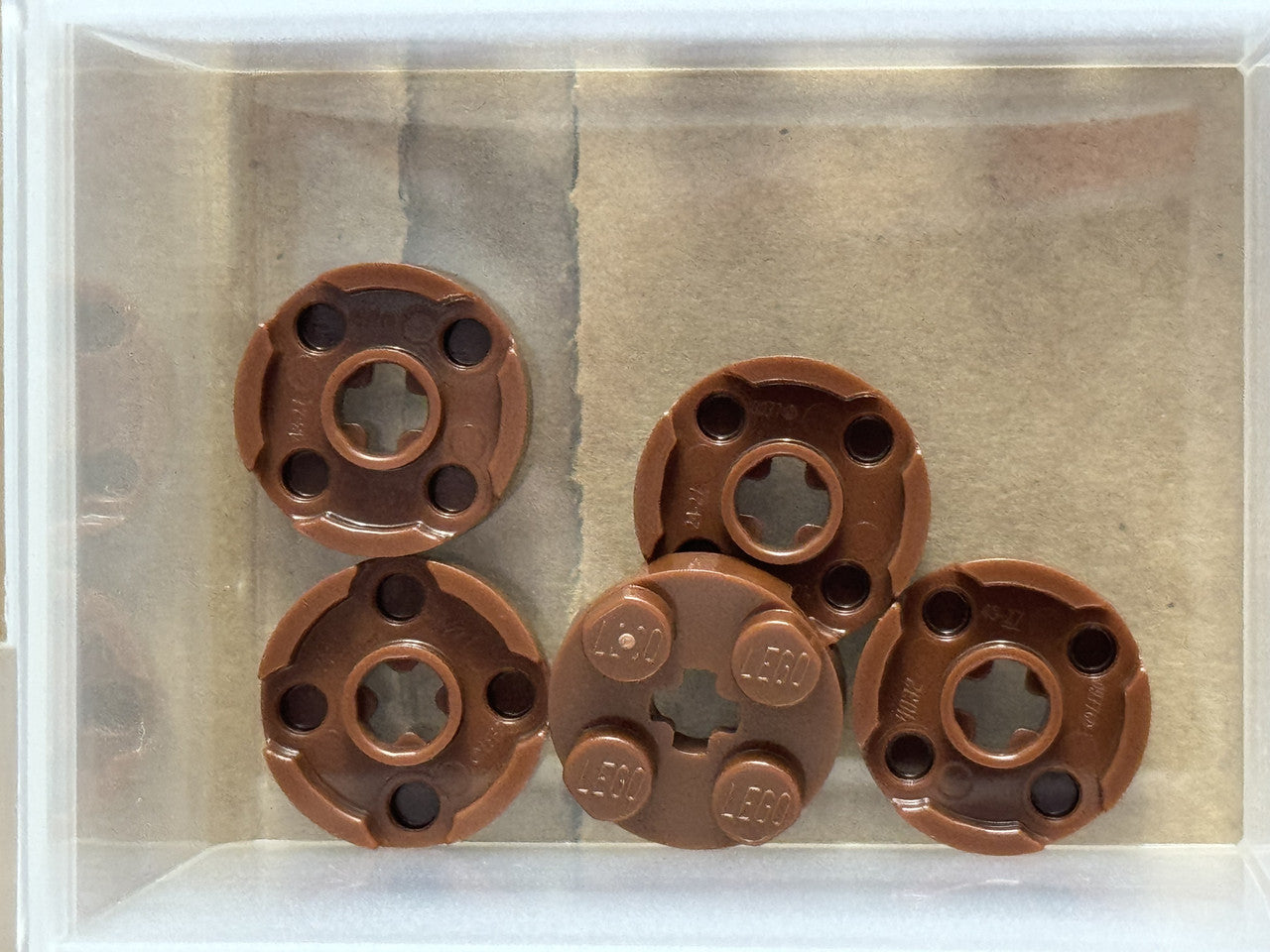 LEGO Parts - Reddish Brown Plate, Round 2 x 2 with Axle Hole - No 4032 - QTY 5