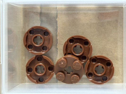 LEGO Parts - Reddish Brown Plate, Round 2 x 2 with Axle Hole - No 4032 - QTY 5