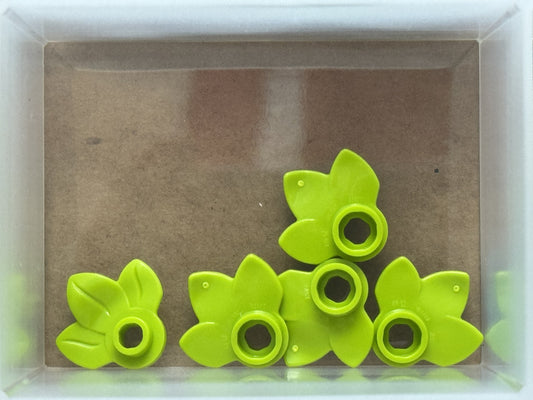 LEGO Parts - Lime Plant Plate, Round 1 x 1 3 Layered Leaves - No 32607 - QTY 5