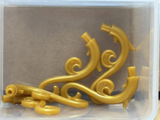 LEGO Parts - Pearl Gold Plant Stem, Curved Bar, Thorns Swirls - No 28870 - QTY 5