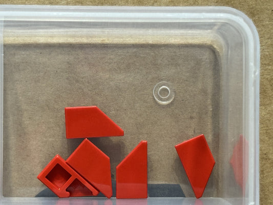 LEGO Parts - Red Tile, Modified 1 x 2 Wedge Left - No 5091 - QTY 5