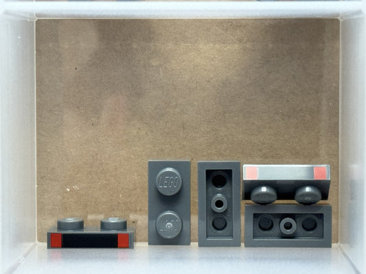 LEGO Parts - Dark Bluish Gray Plate 1 x 2 Red Squares - No 3023pb06 - QTY 5
