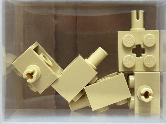 LEGO Parts - Tan Brick, Modified 2 x 2 with Pin and Axle Hole - No 6232 - QTY 5