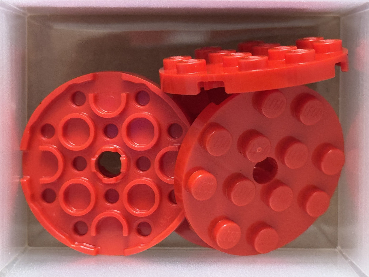 LEGO Parts - Red Plate, Round 4 x 4 with Hole - No 60474 - QTY 5