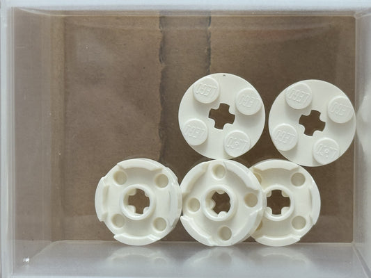 LEGO Parts - White Plate, Round 2 x 2 with Axle Hole - No 4032 - QTY 5
