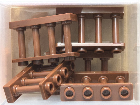 LEGO Parts - Reddish Brown Fence 1 x 4 x 2 Spindled 4 Studs - No 15332 - QTY 5