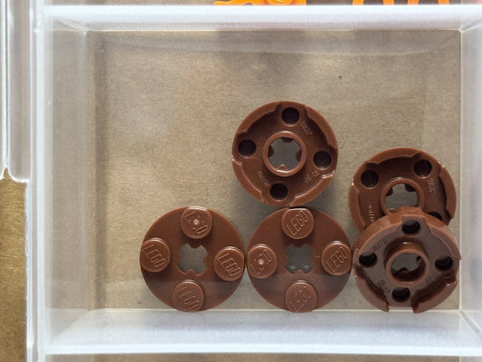 LEGO Parts - Reddish Brown Plate, Round 2 x 2 with Axle Hole - No 4032 - QTY 5