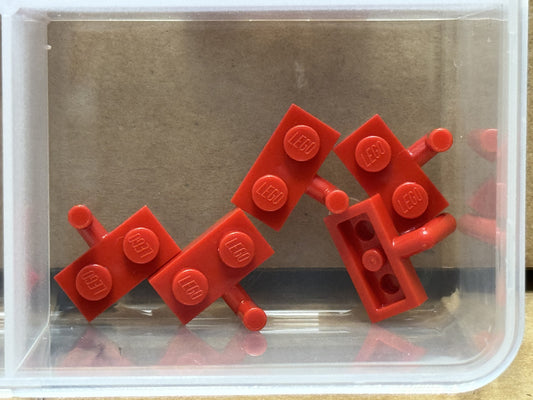 LEGO Parts - Red Plate 1 x 2 with Bar Arm Up - No 4623b - QTY 5