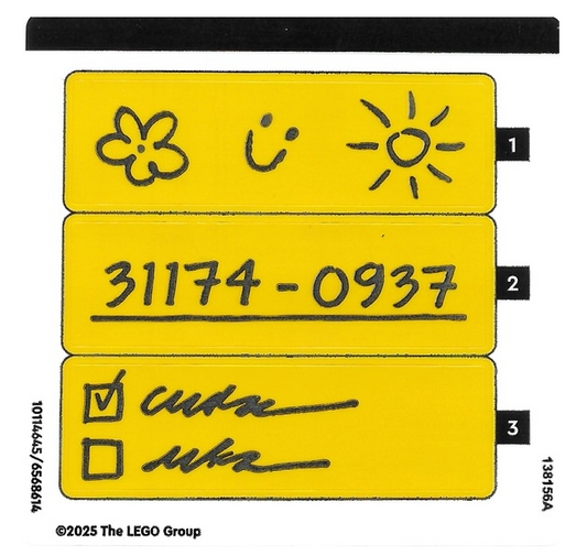 LEGO Stickers - Sheet for Set 31174 - No 31174stk01 - QTY 1