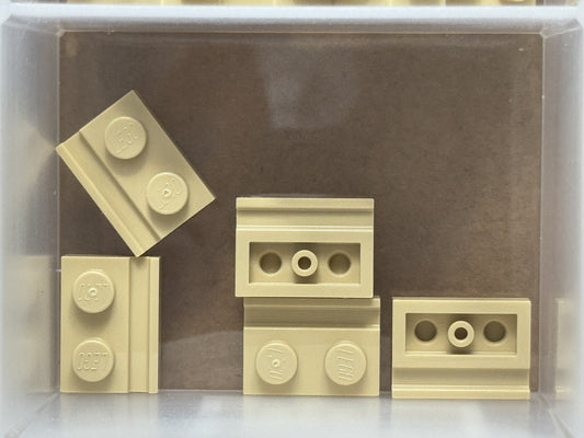 LEGO Parts - Tan Plate, Modified 1 x 2 with Door Rail - No 32028 - QTY 5