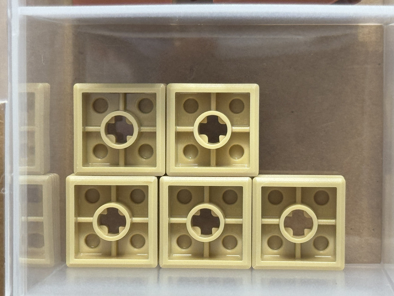 LEGO Parts - Tan Brick 2 x 2 x 2/3 Ribbed with Axle Hole - No 71752 - QTY 5
