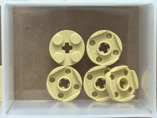 LEGO Parts - Tan Plate, Round 2 x 2 with Axle Hole - No 4032 - QTY 5