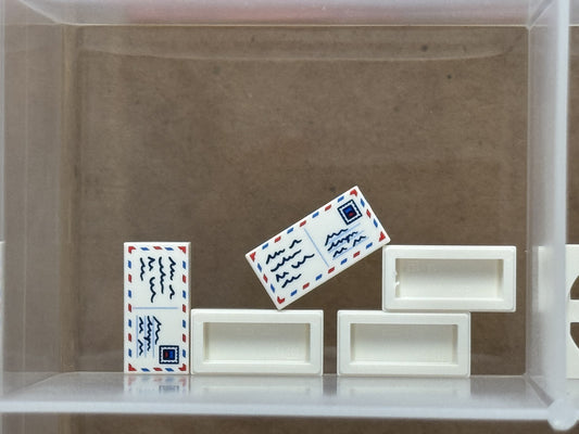 LEGO Parts - White Tile 1 x 2 Air Mail Envelope Postcard - No 3069pb1265 - QTY 5